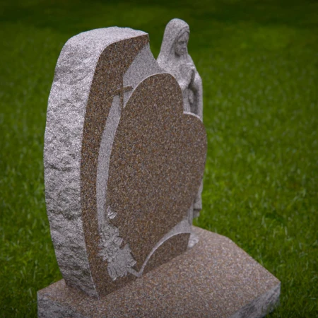 1927 - Heart-Shaped Monument with Carved Praying Figure and Cross Accent