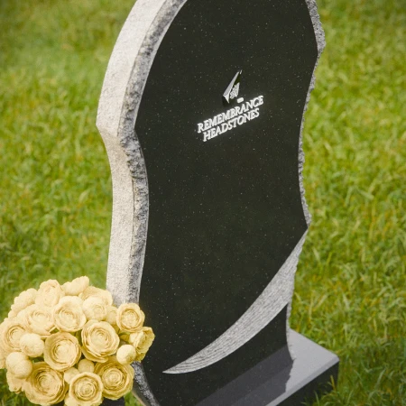 1856 - Sculpted Upright Memorial Headstone with Rustic Edge and Artistic Carving
