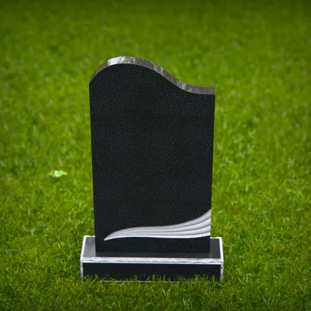 1870 - Modern Upright Headstone with Curved Top and Sculpted Wave Detail
