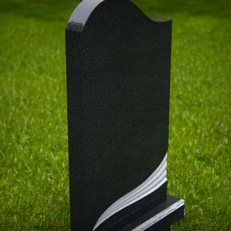 1870 - Modern Upright Headstone with Curved Top and Sculpted Wave Detail