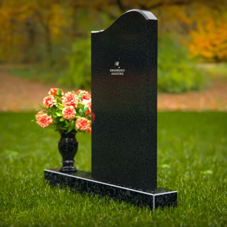 Curved granite headstones with elegant flower vase tribute.