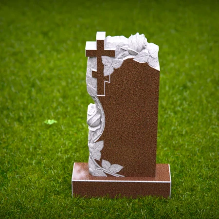 A spiritual emblem and blooming rose form this sculpted headstone prices