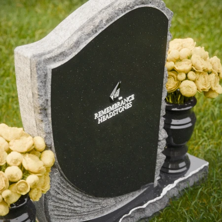 1853 - Curved Upright Headstone with Natural Border and Decorative Carving