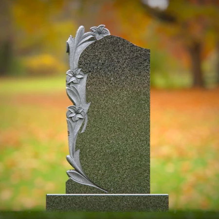 Petal patterns and vine carvings enhance meaningful grave markers
