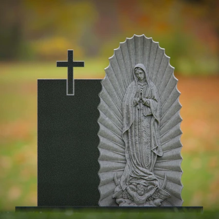 1788 - Lápida funeraria vertical religiosa con grabado de la Cruz y la Virgen María