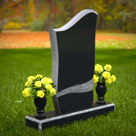 1877 - Contemporary Wave-Design Headstone with Floral Accents