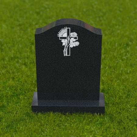 1702 - Traditioneller Gedenkstein mit Kreuz und Blumen-Gravur