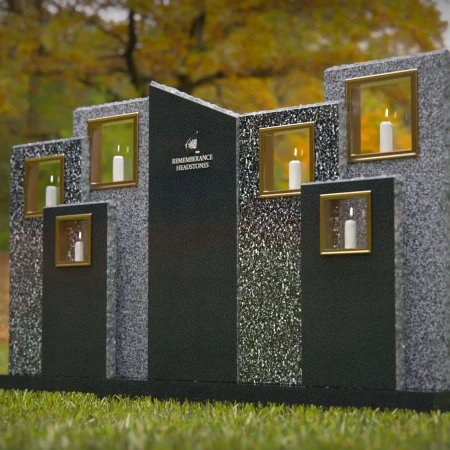 1250 - Modern Multi-Panel Granite Headstone with Candle Display 