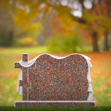 A meaningful cross tribute enhanced by elegant cloth motifs in headstone prices