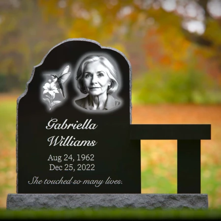 1990 - Portrait Memorial Headstone with Bench and Hummingbird Engraving