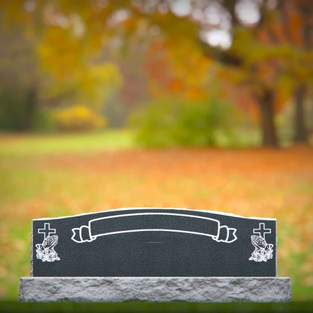 1814 - Low Companion Headstone with Banner, Cross, and Praying Hands Design