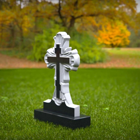 1866 - Dekorative christliche Kreuz Grabstein mit geschnitzten Details