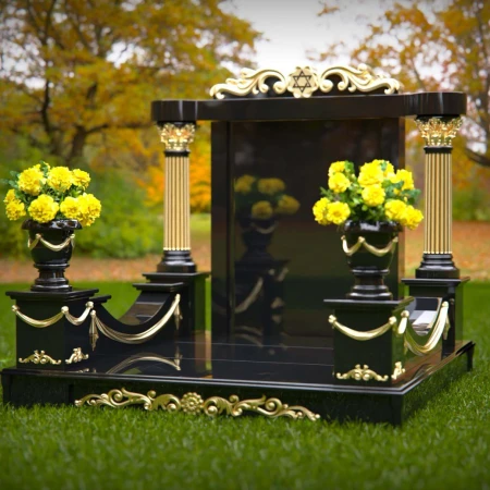 1965 - Luxurious Granite Monument with Gold Accents and Star of David