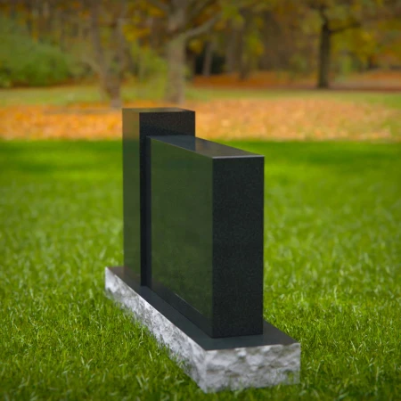1589 - Modern Black Granite Headstone with Engraved Rose – Elegant Memorial