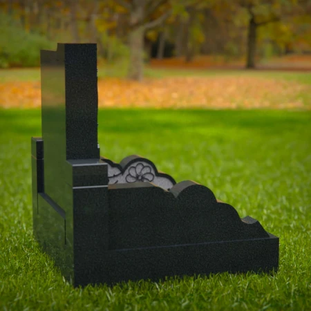 1563 - Modern Black Granite Headstone with Asian-Inspired Engraving