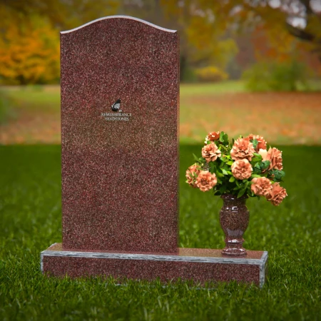 Modern upright headstones with gentle curves and vase tribute.