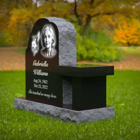 1990 - Portrait Memorial Headstone with Bench and Hummingbird Engraving