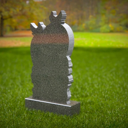 Doves rise around heart shape etched with floral memory in grave markers