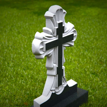 1866 - Dekorative christliche Kreuz Grabstein mit geschnitzten Details