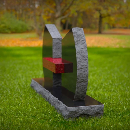 1994 - Unique Dual Headstone Memorial with Connecting Centerpiece Nameplate
