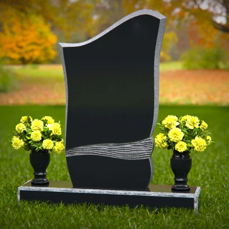 1877 - Contemporary Wave-Design Headstone with Floral Accents