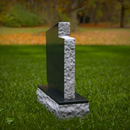 1256 - Lápida de granito único en dos tonos con acento de la Estrella de David - Diseño de memorial elegante