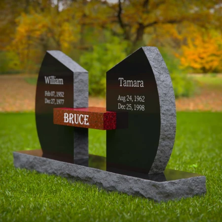 1994 - Unique Dual Headstone Memorial with Connecting Centerpiece Nameplate