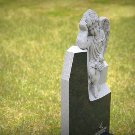 1240 - Angel Sitting on Granite Headstone – Elegant Memorial Tribute