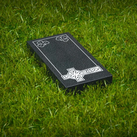 1642 - Celtic Cross Flat Granite Grave Marker with Shamrock Engraving