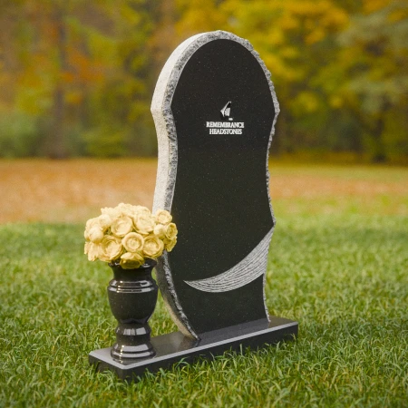 1856 - Sculpted Upright Memorial Headstone with Rustic Edge and Artistic Carving