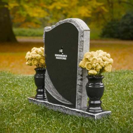 1853 - Curved Upright Headstone with Natural Border and Decorative Carving