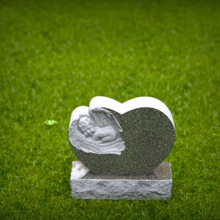 Grace-borne tombstones showing baby at rest on heartstone