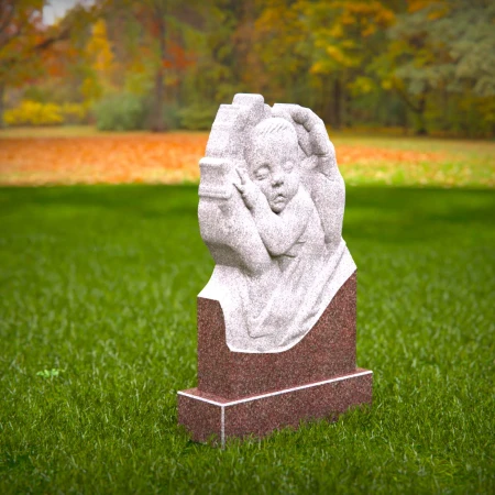 Sacred angel hands holding sleeping baby on headstones