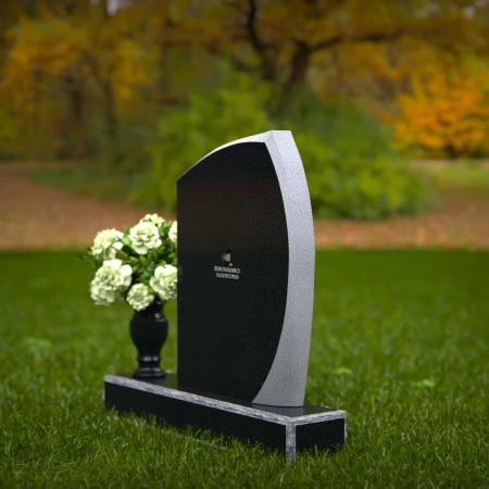 Modern angled granite headstones with vase inclusion for tribute.