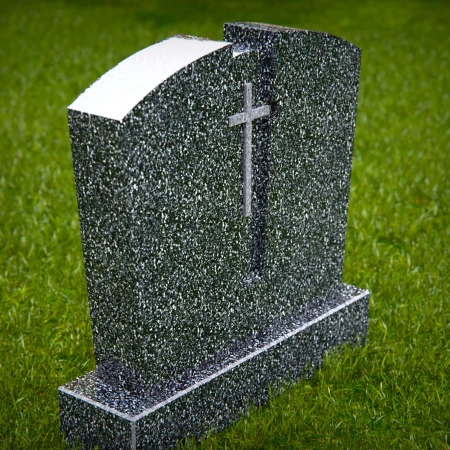 1750 - Graceful Split-Top Memorial Headstone with Engraved Cross – A Symbol of Faith