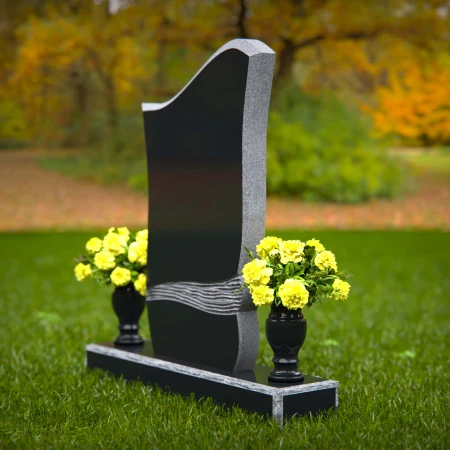 1877 - Contemporary Wave-Design Headstone with Floral Accents