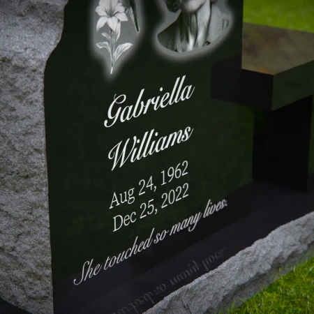 1990 - Portrait Memorial Headstone with Bench and Hummingbird Engraving