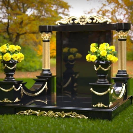 1965 - Luxurious Granite Monument with Gold Accents and Star of David