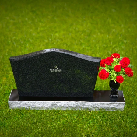 Waved granite headstones with single flower vase for graceful tribute.