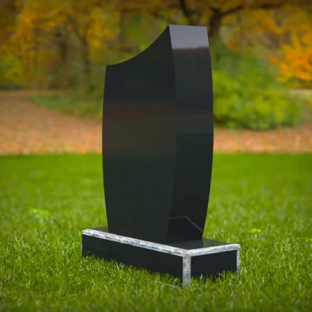 1587 - Lápida elegante de granito negro curvado - Memorial moderno y elegante