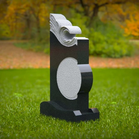 1604 - Artistic Memorial Headstone with Wave and Circular Design