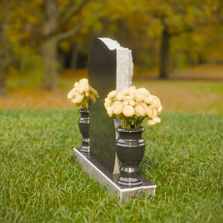 1853 - Curved Upright Headstone with Natural Border and Decorative Carving