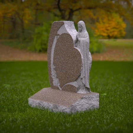1927 - Heart-Shaped Monument with Carved Praying Figure and Cross Accent