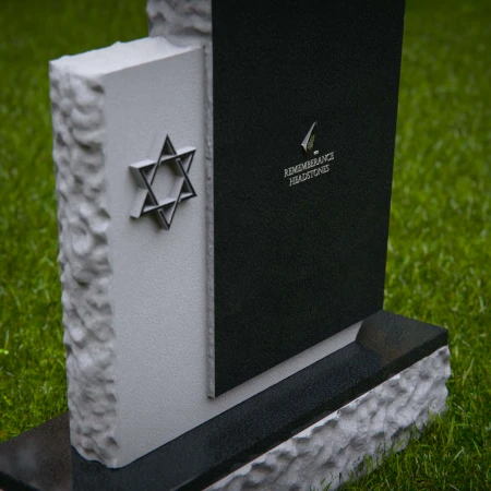 1256 - Lápida de granito único en dos tonos con acento de la Estrella de David - Diseño de memorial elegante