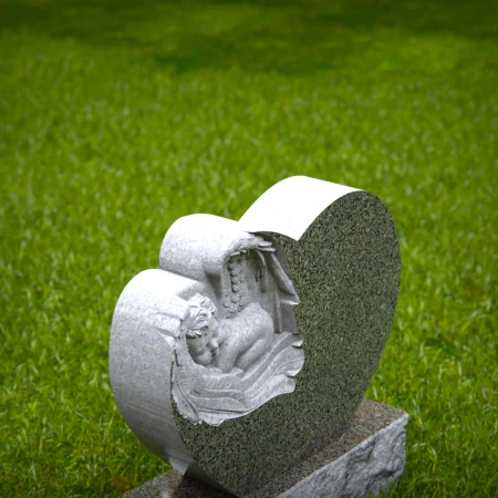 Grace-borne tombstones showing baby at rest on heartstone