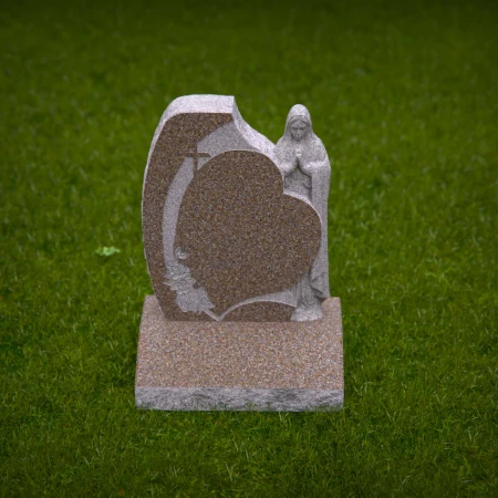 1927 - Heart-Shaped Monument with Carved Praying Figure and Cross Accent
