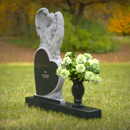 Black granite heart-shaped angel headstone for memorials