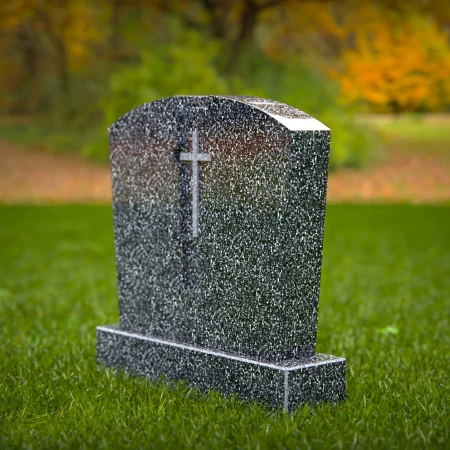 1750 - Graceful Split-Top Memorial Headstone with Engraved Cross – A Symbol of Faith