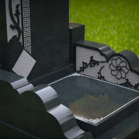 1563 - Modern Black Granite Headstone with Asian-Inspired Engraving