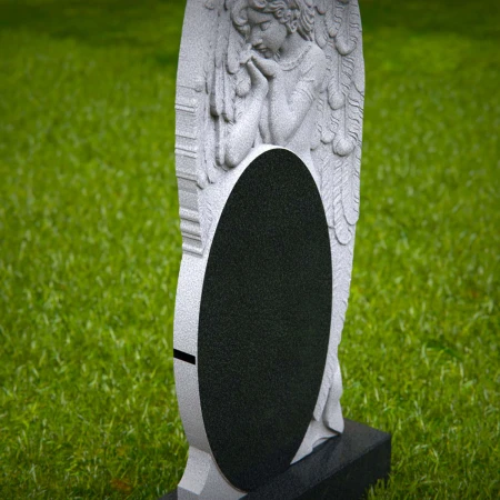 1861 - Angel Memorial Headstone with Carved Praying Figure and Oval Inscription Panel